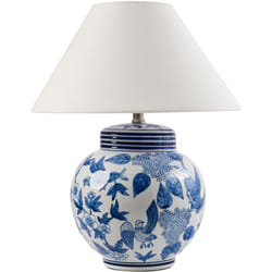 Beliani - Lampada da tavolo elegante con base in porcellana Patten floreale Paralume a campana in lino Illuminazione bianca e blu Arunca