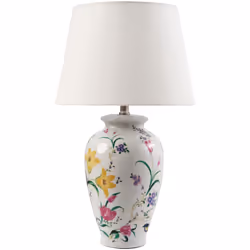 Lampada in porcellana con motivo floreale. Questa lampada da tavolo unisce stile e funzionalità per arricchire la tua casa. D ...