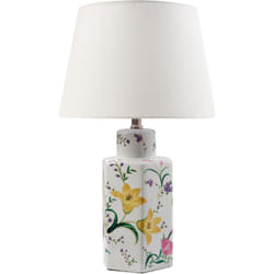 Beliani - Lampada da tavolo elegante con base in porcellana Patten floreale Paralume in lino a tamburo Illuminazione bianco Cavado