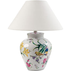 Beliani - Lampada da tavolo elegante con base in porcellana Patten floreale Paralume a campana in lino Illuminazione bianco Diogo