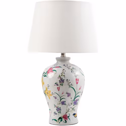 Lampada in porcellana con motivo floreale. Porta calore e stile nei tuoi ambienti con questa affascinante lampada da tavolo.  ...