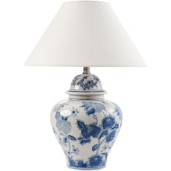 Beliani - Elegante lampada da tavolo con base in porcellana Patten floreale Paralume a campana in lino Illuminazione bianco e blu Sorraia