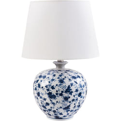 Beliani - Elegante lampada da tavolo con base in porcellana Patten floreale Paralume in lino a tamburo Illuminazione in bianco e blu Silves