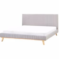 Comodo letto con testiera decorativa. Dona un tocco accogliente alla tua camera padronale con questo letto rivestito in cinig ...