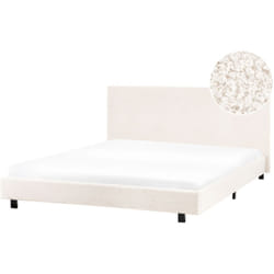 Letto matrimoniale imbottito bouclé 160 x 200 cm con rete e testata bianco sporco Albi