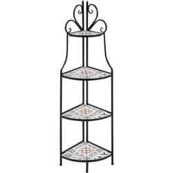 Scaffale angolare da giardino a 4 livelli in ferro e ceramica Piastrelle pieghevoli in stile vintage per interni e per esterni Nero Favara