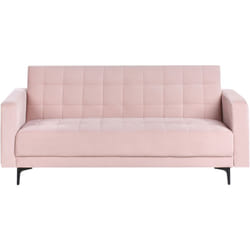Beliani - Divano Letto a 3 Posti in Velluto Imbottito rosa pastello Aberdeen
