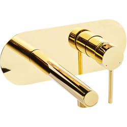 Rubinetto miscelatore da lavabo a parete con maniglia in ottone color oro clavijo