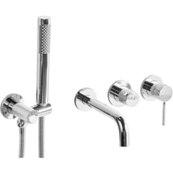 Set di miscelatori per vasca da bagno a parete in ottone con bocca singola e soffione doccia Kit argento Javira
