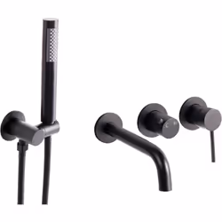 Rubinetto da bagno con kit doccia. Questo miscelatore da parete per vasca da bagno presenta un design minimalista, perfetto p ...