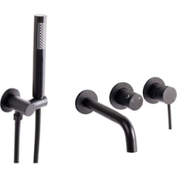 Set di miscelatori per vasca da bagno a parete in ottone con bocca singola e soffione doccia Kit nero Javira