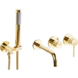 Set di miscelatori per vasca da bagno a parete in ottone con bocca singola e soffione doccia Kit oro Javira