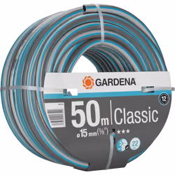 PUNTI FORTI: Lunghezza del tubo: 50 m Diametro del tubo: 15 mm (5/8") Pressione max di scoppio: 22 bar Resistente ai raggi UV ...