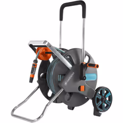 PUNTI FORTI: Avvolgitubo accessoriato: include tubo da giardino 25 m, lancia di irrigazione e raccordi rapidi Funzione Kick S ...