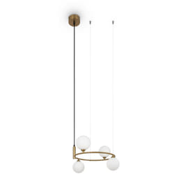 Lampadario Contemporaneo Ring Metallo Ottone 4 Luci e Diffusori Bianchi