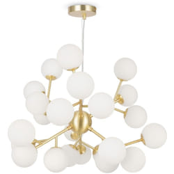 Lampadario Contemporaneo Dallas Metallo Oro 24 Luci Diffusori Bianco Opaco