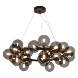 Lampadario Contemporaneo Dallas Metallo Nero 25 Luci Diffusori Vetro Specchiato