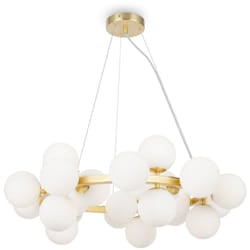 Lampadario Contemporaneo Dallas Metallo Oro 25 Luci Diffusori Bianco Opaco