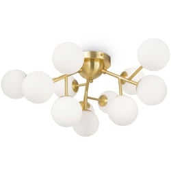Plafoniera Contemporanea Dallas Metallo Oro 12 Luci Diffusori Cognac