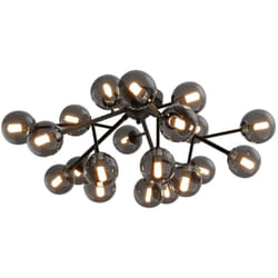 Plafoniera Contemporanea Dallas Metallo Nero 20 Luci Diffusori Vetro Specchiato