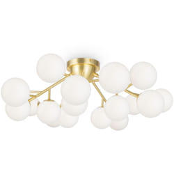 Plafoniera Contemporanea Dallas Metallo Oro 20 Luci Diffusori Cognac