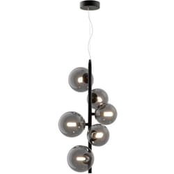 Lampadario Contemporaneo Dallas Metallo Nero 6 Luci Diffusori Vetro Specchiato