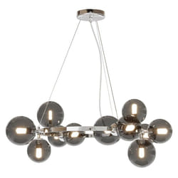 Lampadario Contemporaneo Dallas Metallo Cromo 11 Luci Diffusori Vetro Fumè