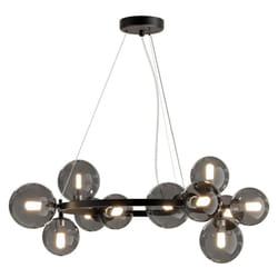 Lampadario Contemporaneo Dallas Metallo Nero 11 Luci Diffusori Vetro Specchiato