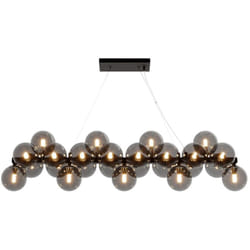Lampadario Contemporaneo Dallas Metallo Nero 25 Luci Diffusori Vetro Nero Specchiato