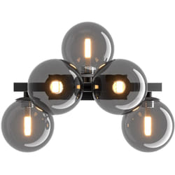 Applique Contemporanea Dallas Metallo Nero 5 Luci Diffusore Vetro Specchiato