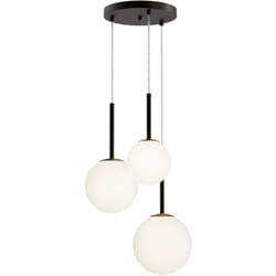 Lampadario Minimal Basic Form In Metallo Nero 3 Luci e Diffusori Bianchi