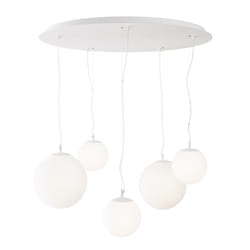 Lampadario Minimal Basic Form Metallo Bianco 5 Luci Diffusori Vetro