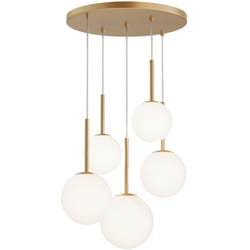 Lampadario a Sospensione Moderno Basic Form Metallo Oro Vetro 5 Luci E14 40W