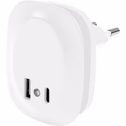 Steckdosen-Nachtlicht mit USB A- und C-Anschluss und Tageslichtsensor. Produkteigenschaften: USB A- und C-Anschluss mit Ladef ...
