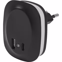 Steckdosen-Nachtlicht mit USB A- und C-Anschluss und Tageslichtsensor. Produkteigenschaften: USB A- und C-Anschluss mit Ladef ...