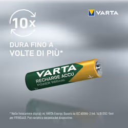 Varta Recharge Accu Power AAA 1000 mAh Blister da 4 (Batteria NiMH Accu Precaricata, Micro, ricaricabile, pronta all'uso) - Vista aggiuntiva 4