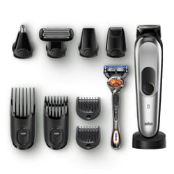 Braun Multigroomer MGK7920 + Organizer gift set Batteria 2,1 cm Bagnato e secco Nero, Argento