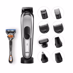 Braun Multigroomer MGK7920 + Organizer gift set Batteria 2,1 cm Bagnato e secco Nero, Argento