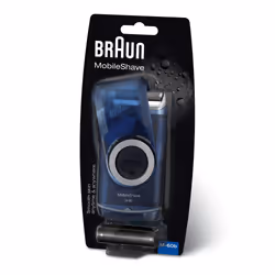 Braun Rasoio portatile PocketGo M60 b MobileShave, Rasoio, Nero, Blu, Acciaio inox, Pulsanti, Batteria, Stilo AA
