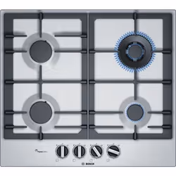 Bosch Serie 6 PCH6A5C90D, Nero, Acciaio inox, Da incasso, Gas, Acciaio inox, 4 Fornello(i), 4 Fornello(i)