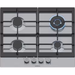 Siemens EC6A5HI90, Nero, Acciaio inox, Da incasso, 60 cm, Gas, Acciaio inox, 4 Fornello(i)