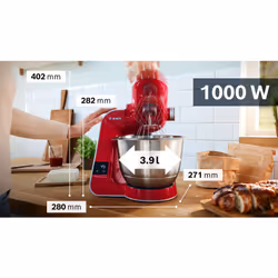 Bosch Serie 4 MUM5X720 robot da cucina 1000 W 3,9 L Rosso, Argento Bilance incorporate