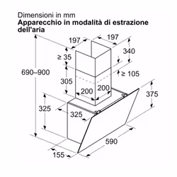 Bosch Serie 2 DWK65DK60 Cappa a parete 60 cm Vetro nero Classe A - Vista aggiuntiva 6
