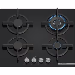 Bosch Serie 6 PPH6A6I10, Nero, Da incasso, 59 cm, Gas, Vetro, 4 Fornello(i)