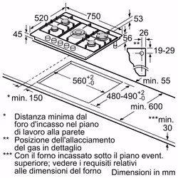 Bosch Serie 4 PGQ7B5K90 , Piano cottura a gas, 75 cm, Acciaio inox - Vista aggiuntiva 6