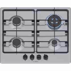 Bosch Serie 4 PGH6B5K60 , Piano cottura a gas, 60 cm, Acciaio inox, Acciaio inox, Da incasso, 58 cm, Gas, Acciaio inox, 4 For ...