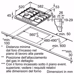 Bosch Serie 6 PCH6A5I90 , Piano cottura a gas, 60 cm, Acciaio inox - Vista aggiuntiva 5