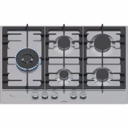 Bosch Serie 6 PCS7A5I90 , Piano cottura a gas, 75 cm, Acciaio inox, Acciaio inox, Da incasso, 75 cm, Gas, Acciaio inox, 5 For ...