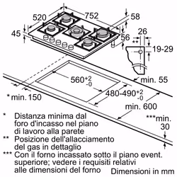 Bosch Serie 6 PPQ7A6I15 , Piano cottura a gas, 75 cm, Vetro temperato, Nero - Vista aggiuntiva 6