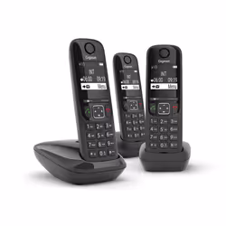 Gigaset AS690 Trio, Telefono analogico/DECT, Cornetta wireless, Telefono con vivavoce, 100 voci, Nero